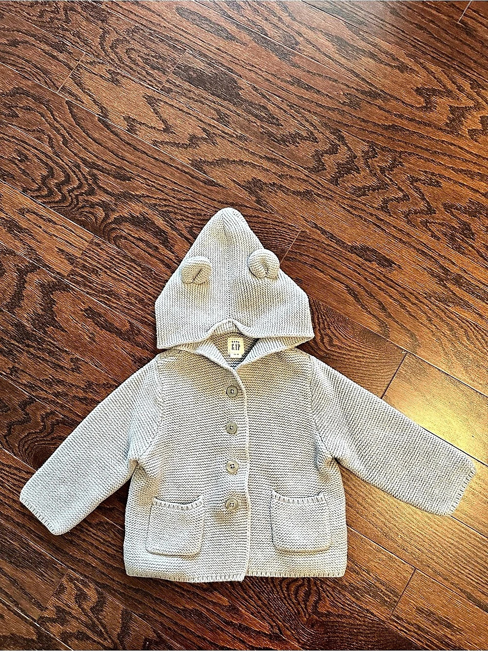 baby GAP Gray Bear Ear Hooded Knit Cardigan Jacket Baby 12-18M